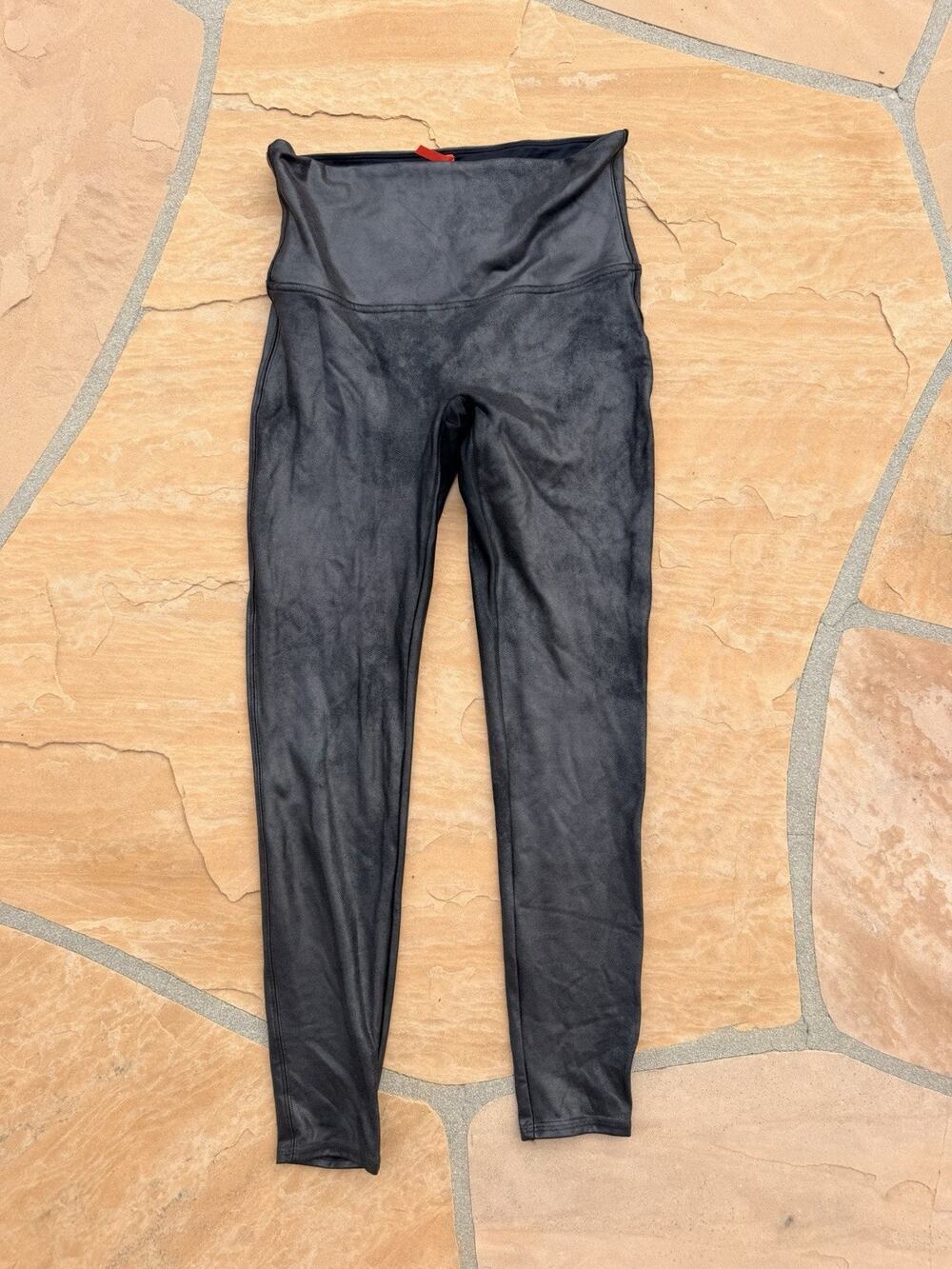 Spanx Women's Size XL Faux Black Leather Leggings Pants Stretch Causal